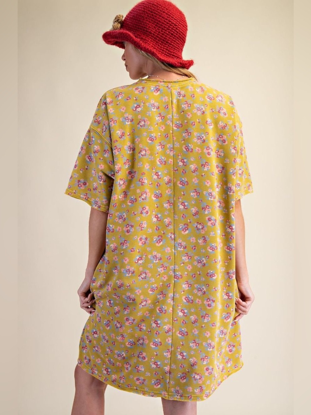 #10 Easel CLOSEOUT FIRM 🌸New! Easel Yellow Floral 'USA' Oversized T-Shirt Dress - Picture 3 of 4